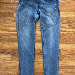Purple Brand Jeans Men 34x31 Blue Paint Splatter Button Fly P001 Thrashed Skinny